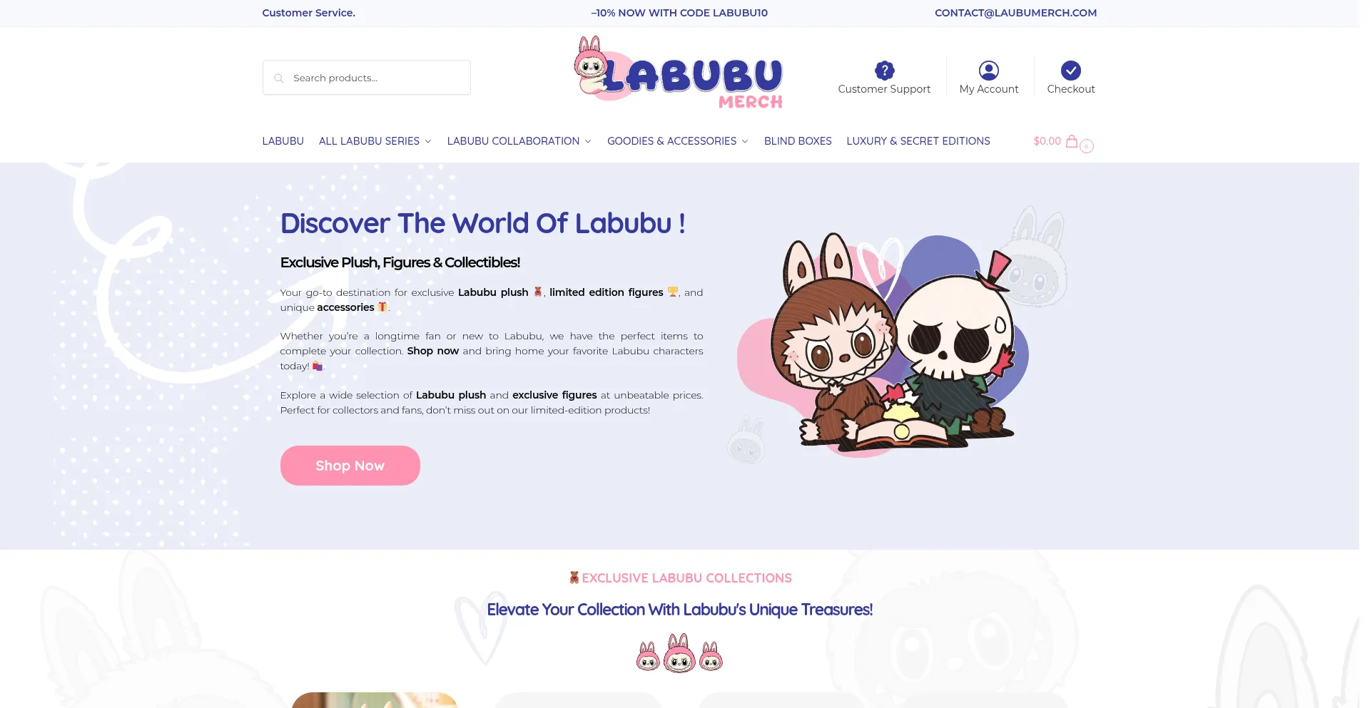 Website screenshot of Labubumerch.com