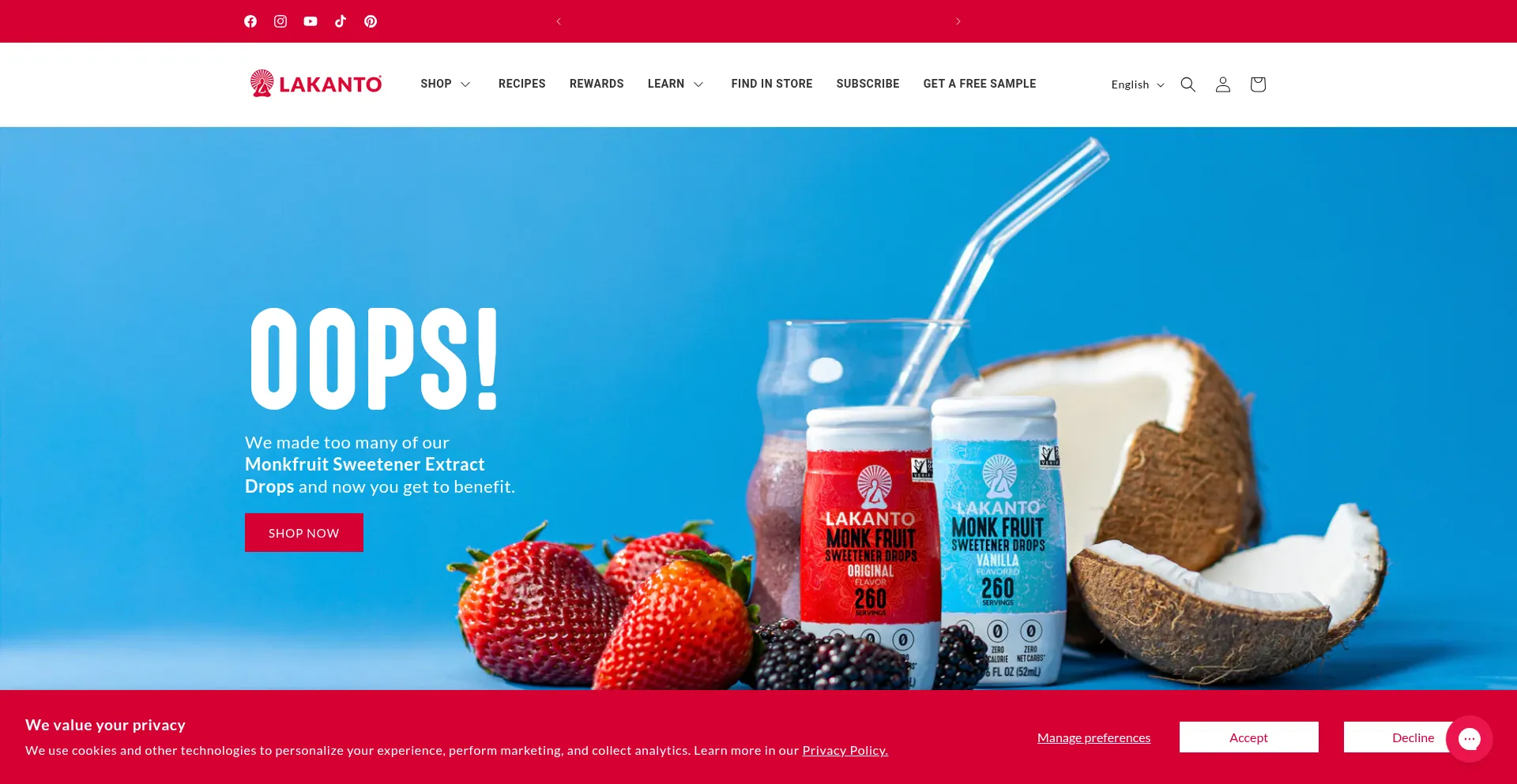 Website screenshot of Lakanto.com