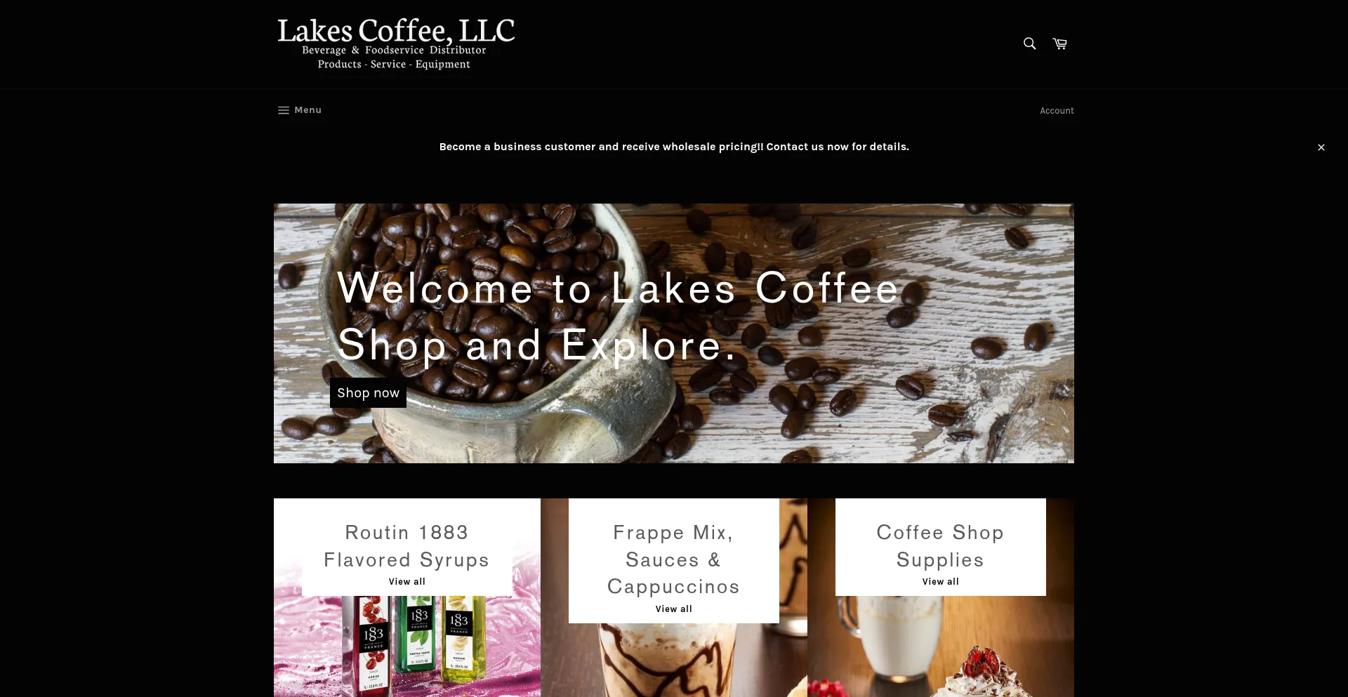 Website screenshot of Lakes-coffee.com