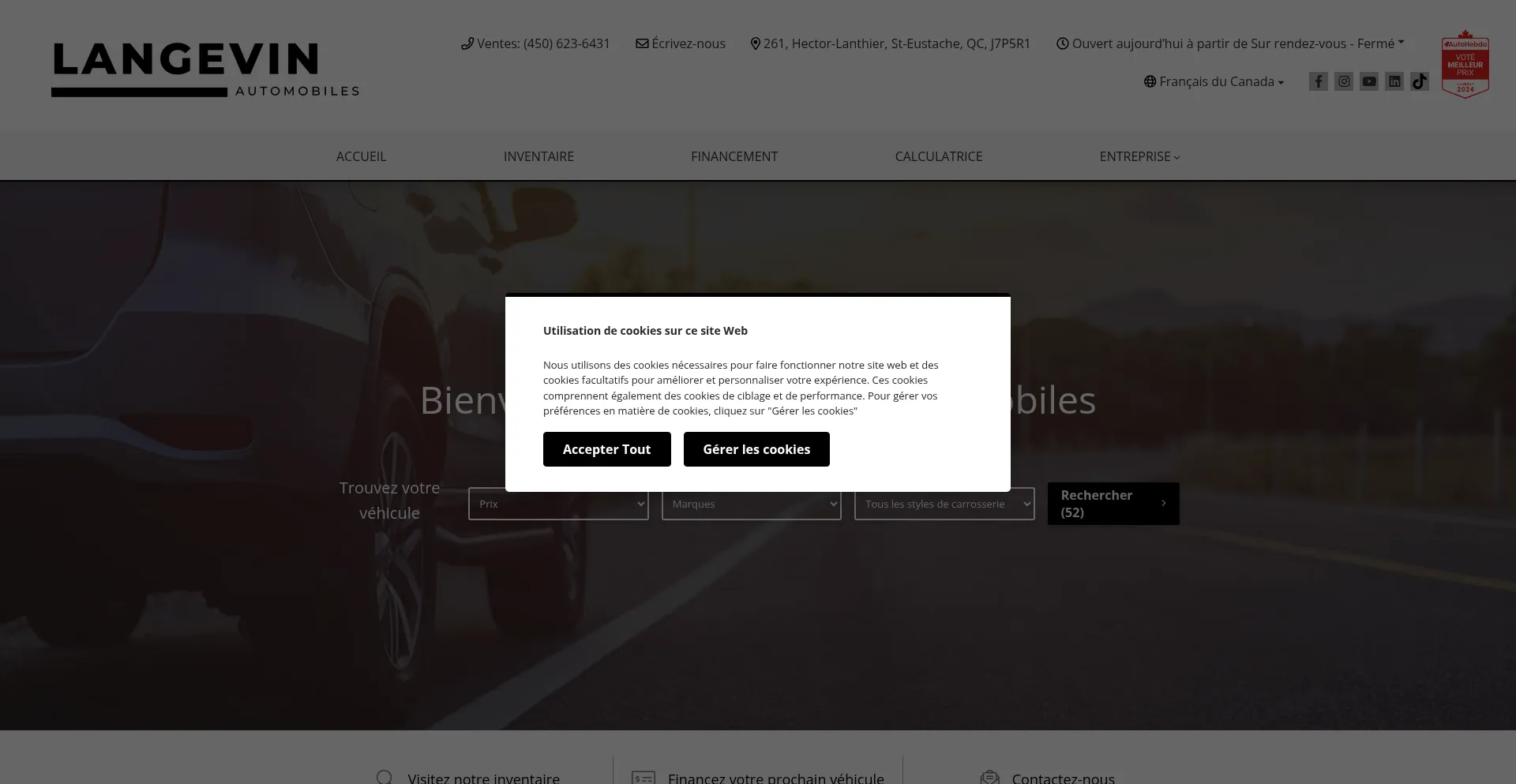 Website screenshot of Langevinautomobiles.com