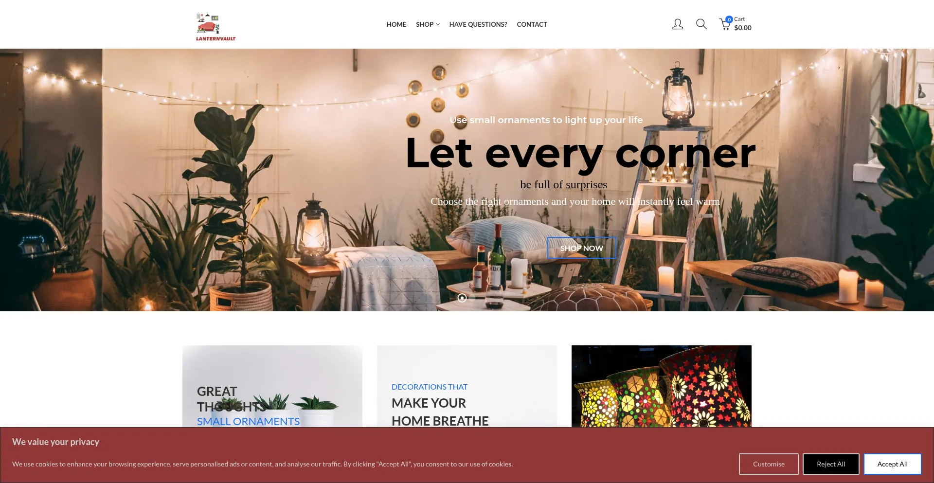 Website screenshot of Lanternvault.shop