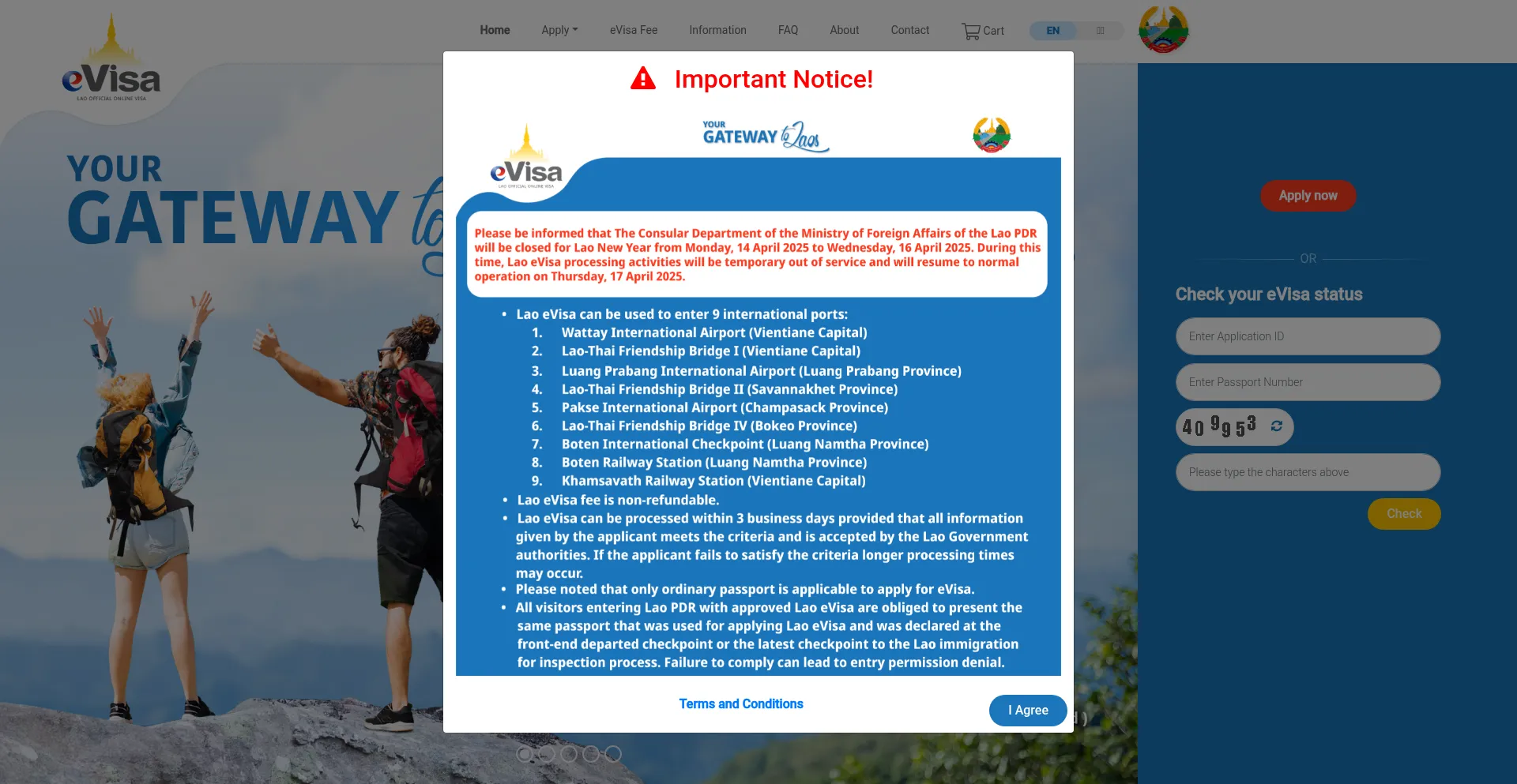 Website screenshot of Laoevisa.gov.la