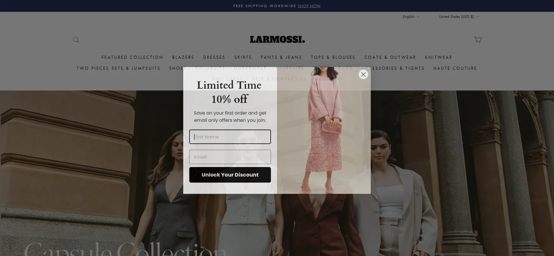 Website screenshot of Larmossi.com