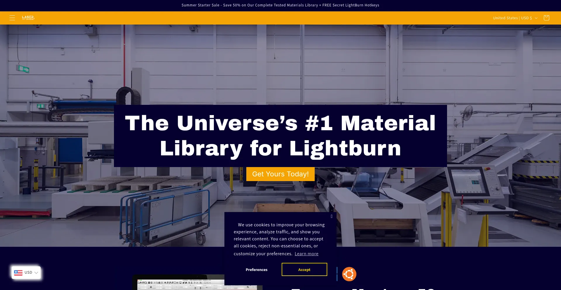 Website screenshot of Lasercutuniverse.com