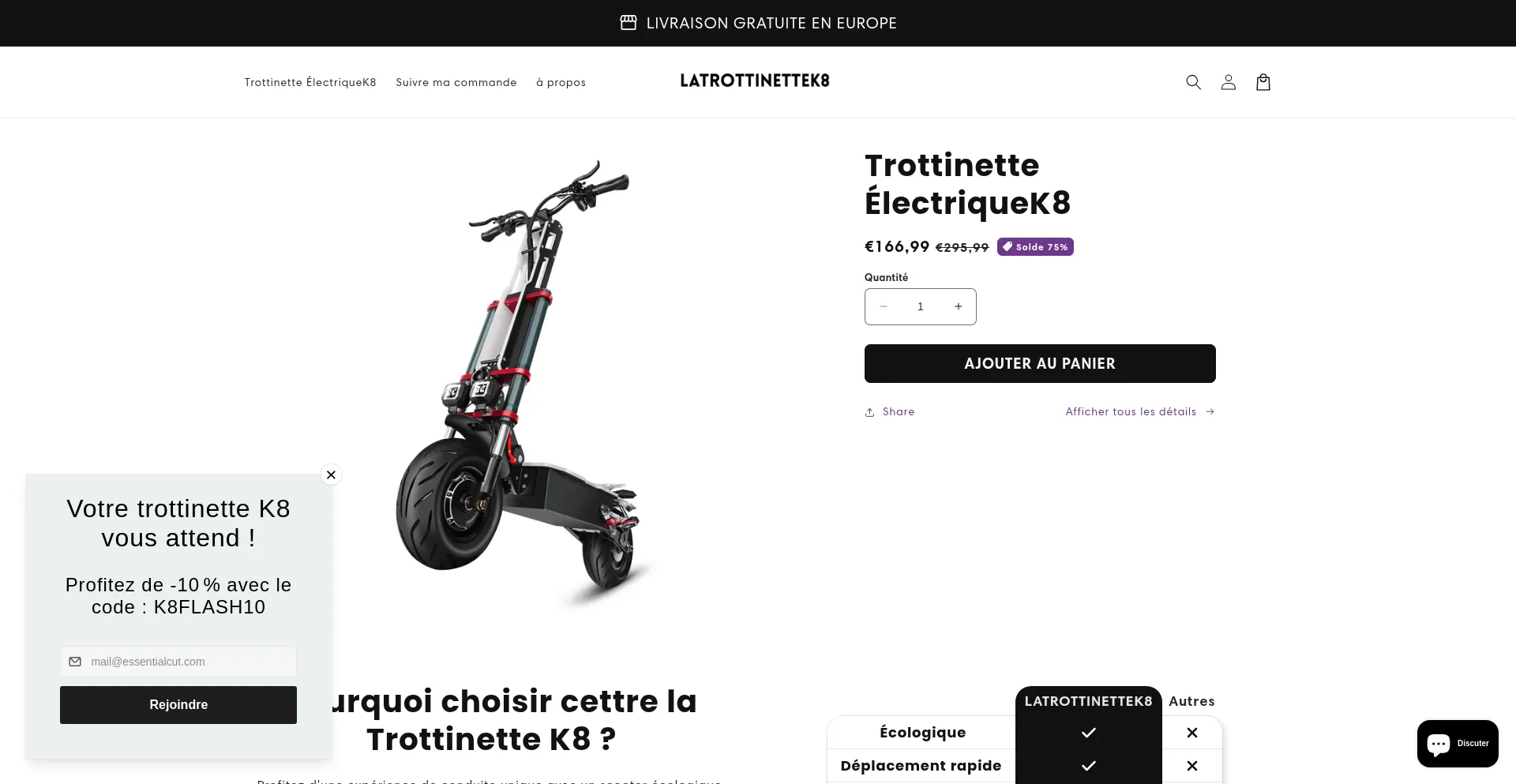 Website screenshot of Latrottinettek8.com