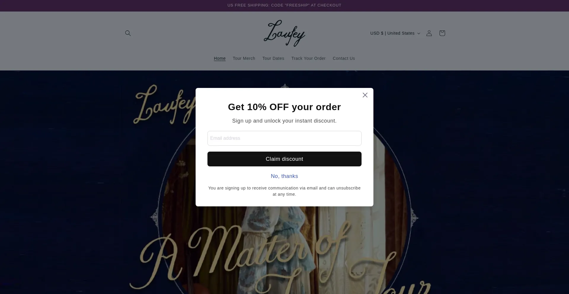 Laufeytourmerch.com Screenshot
