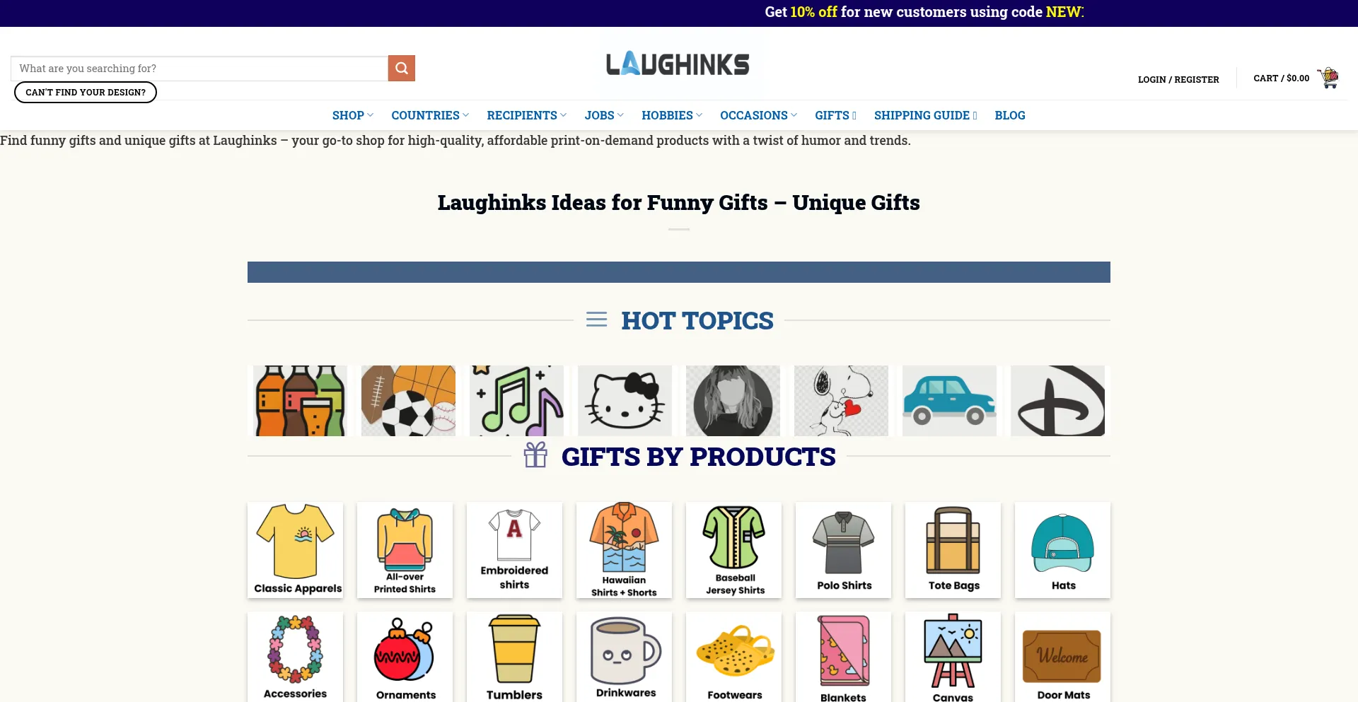 Website screenshot of Laughinks.com
