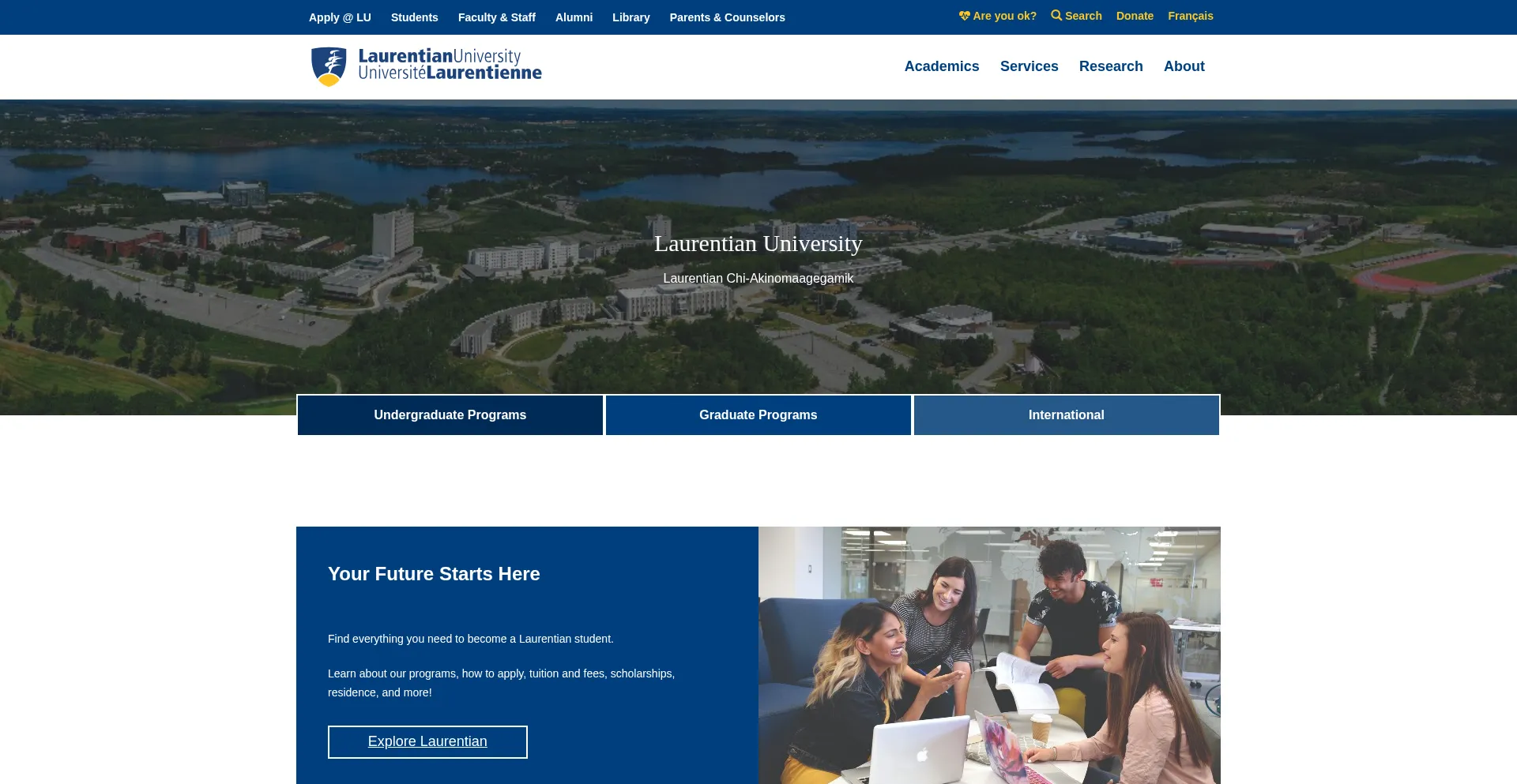 Website screenshot of Laurentian.ca