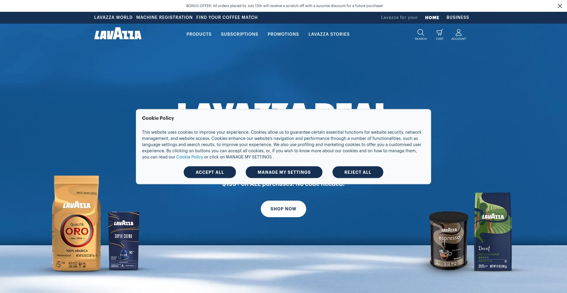Website screenshot of Lavazzausa.com