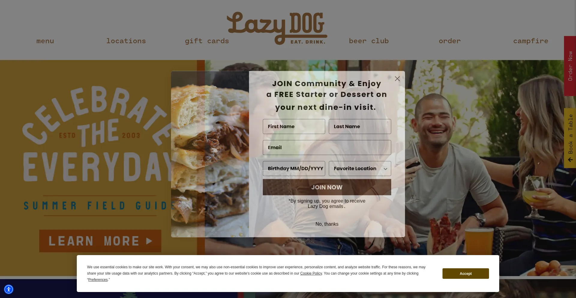 Website screenshot of Lazydogrestaurants.com