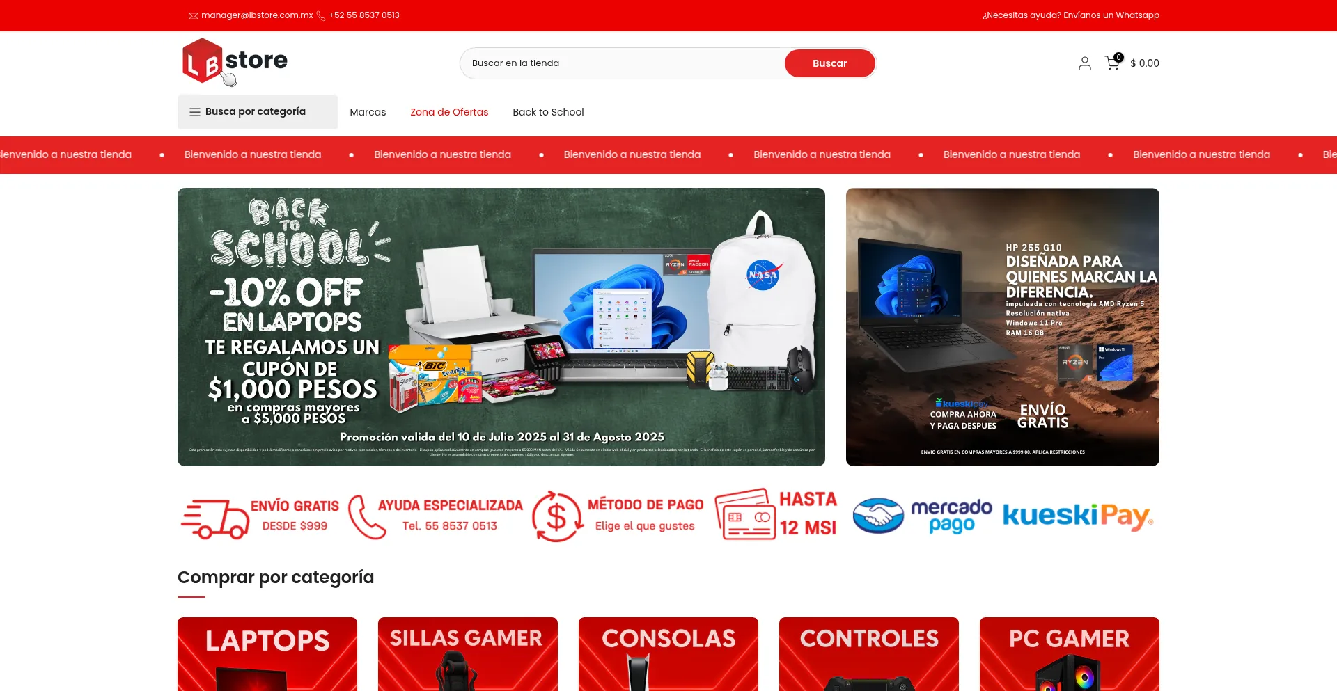 Website screenshot of Lbstore.com.mx