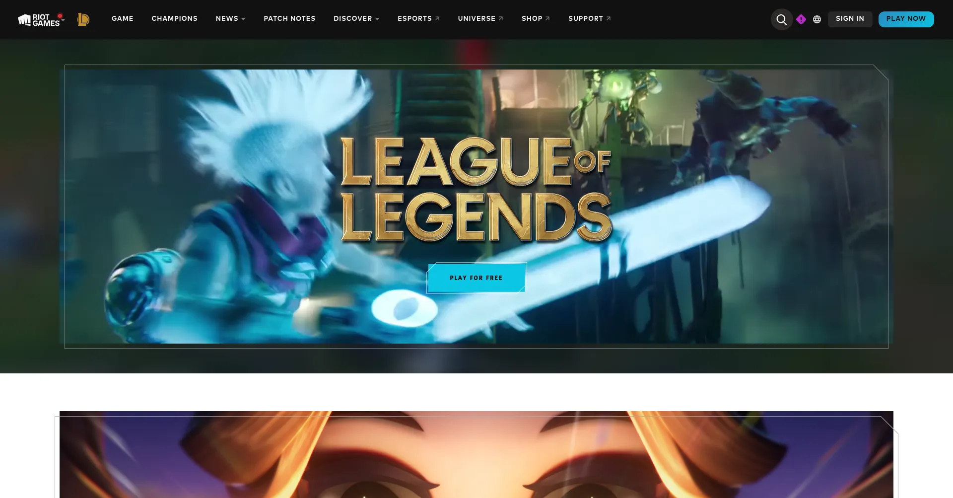 Website screenshot of Leagueoflegends.com