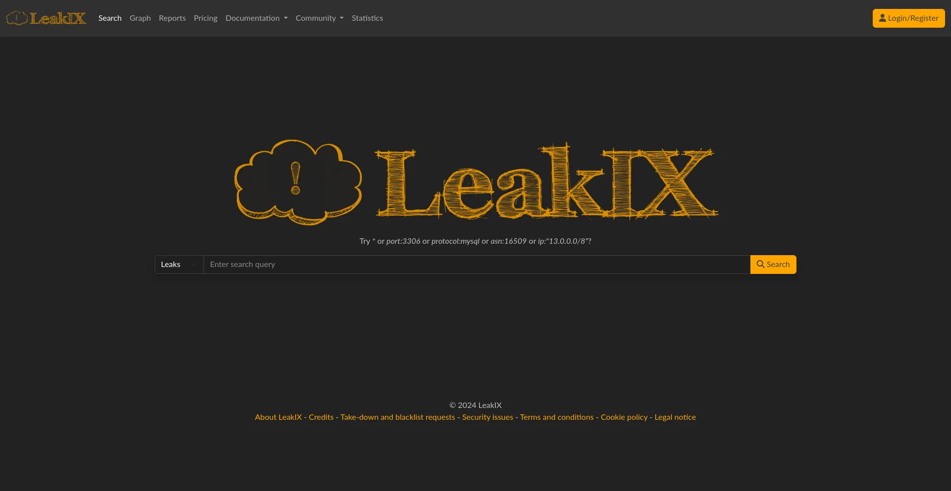 Website screenshot of Leakix.org