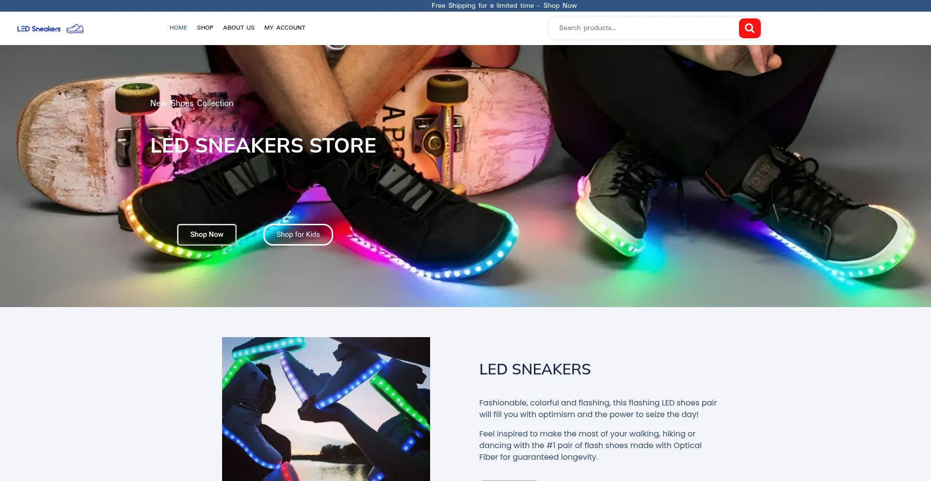 Website screenshot of Led-sneakers.com