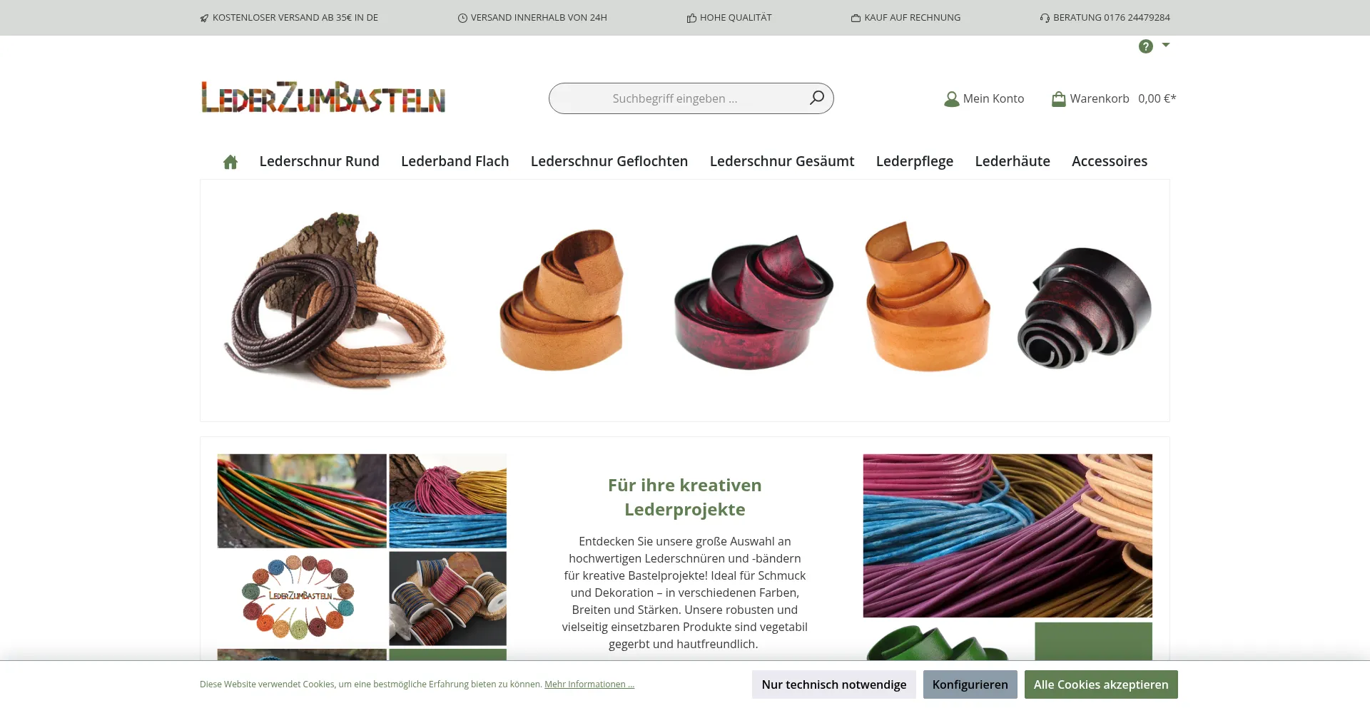 Website screenshot of Lederzumbasteln.de