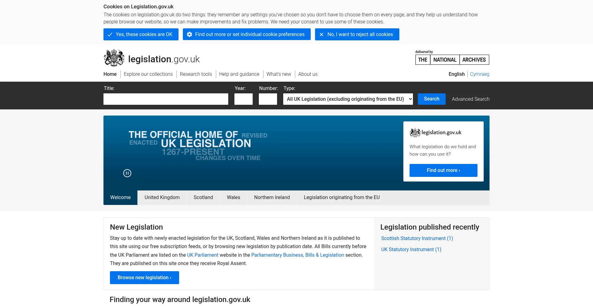 Website screenshot of Legislation.gov.uk