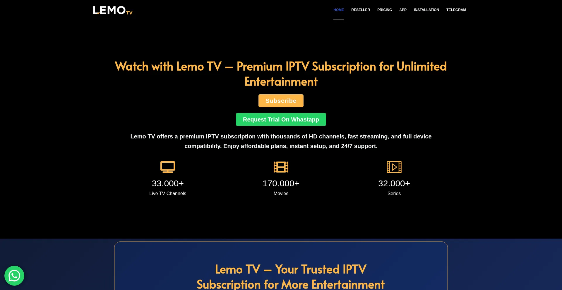 Website screenshot of Lemoiptv.tv