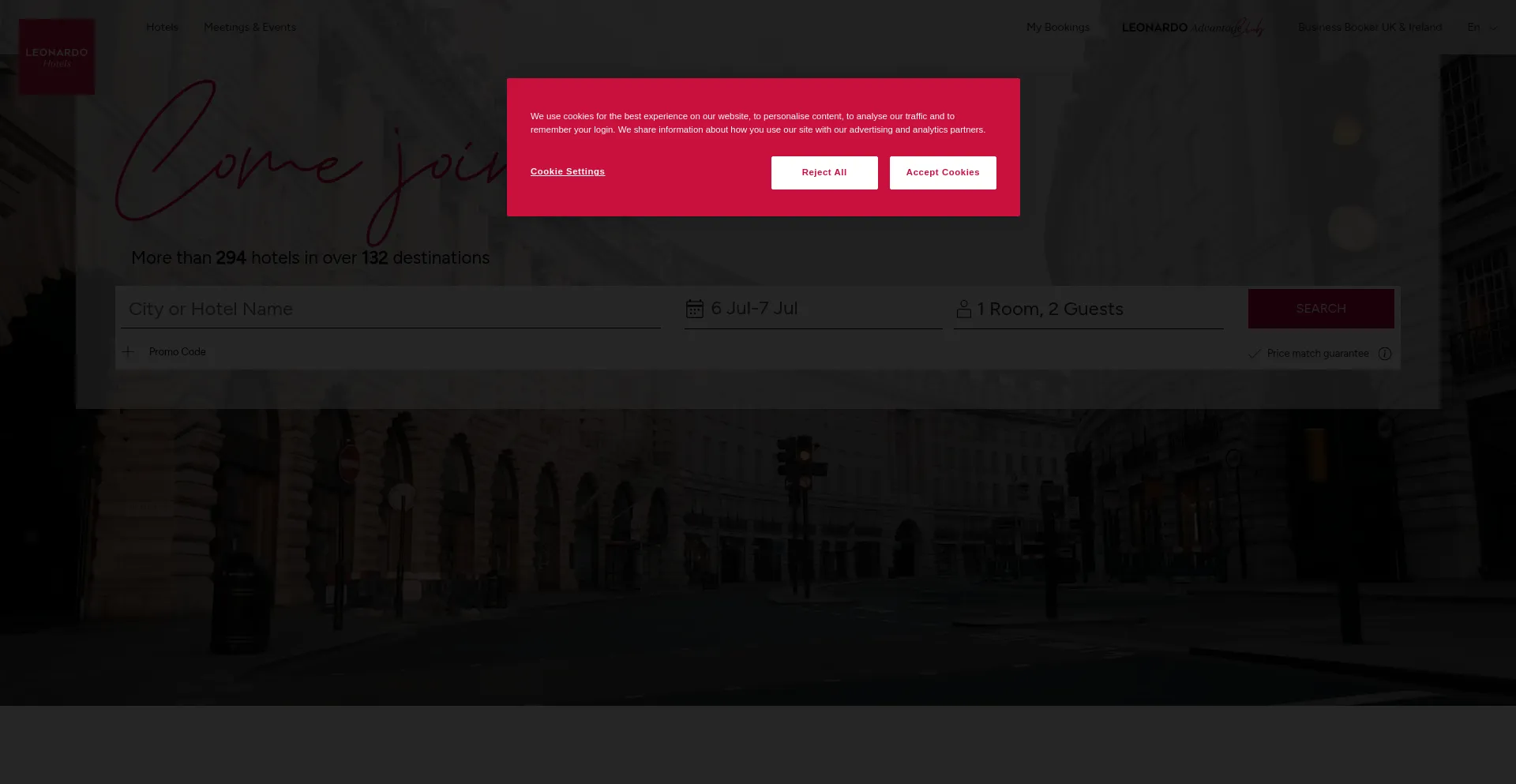 Website screenshot of Leonardohotels.co.uk