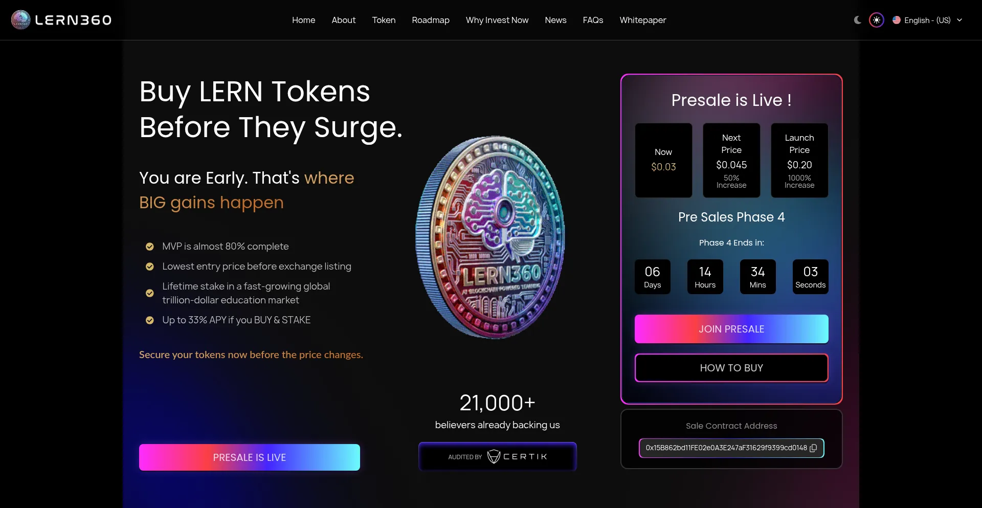 Website screenshot of Lern360.ai