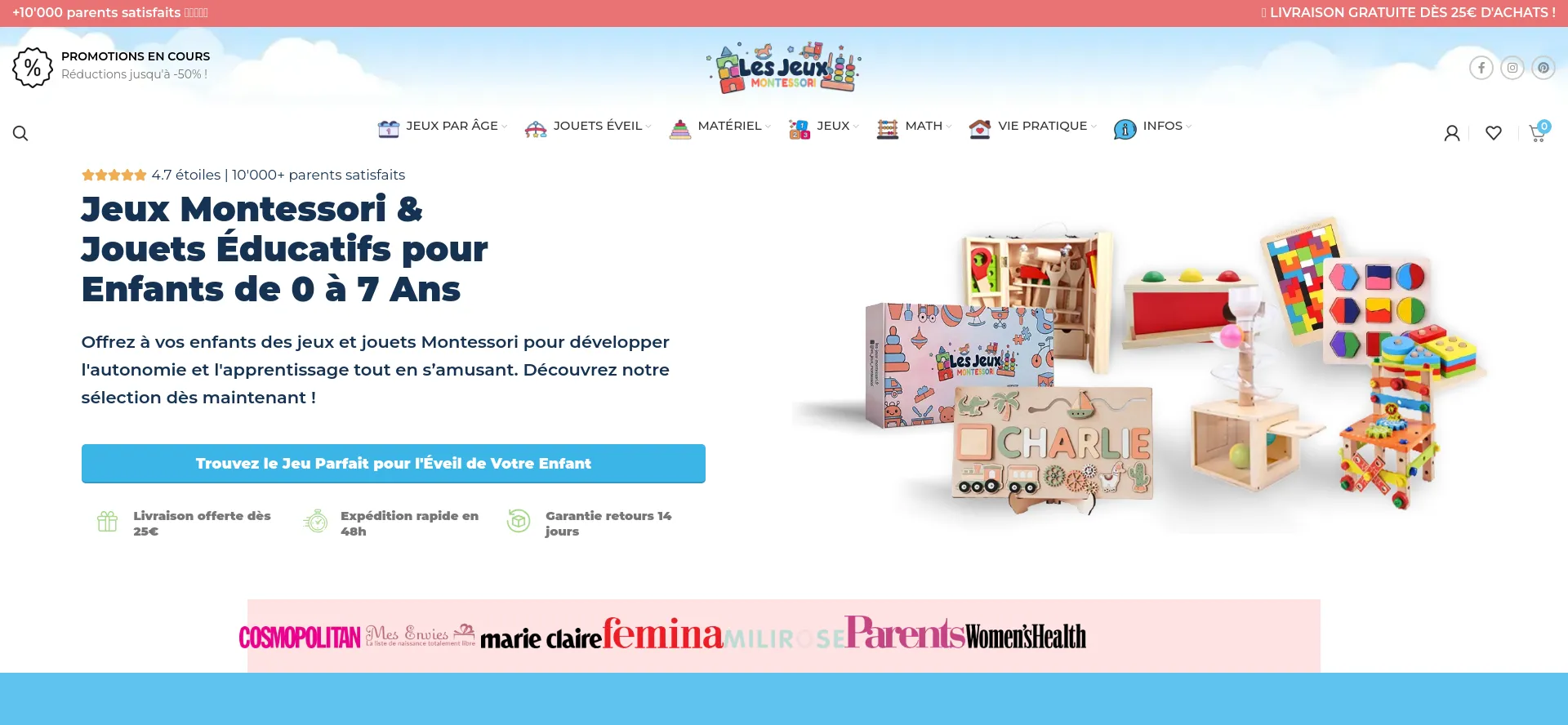 Website screenshot of Les-jeux-montessori.fr