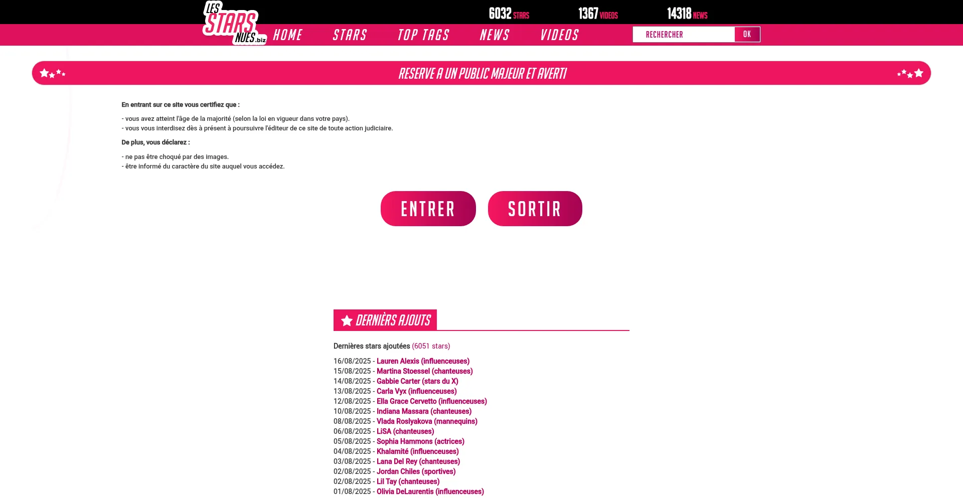 Website screenshot of Les-stars-nues.biz