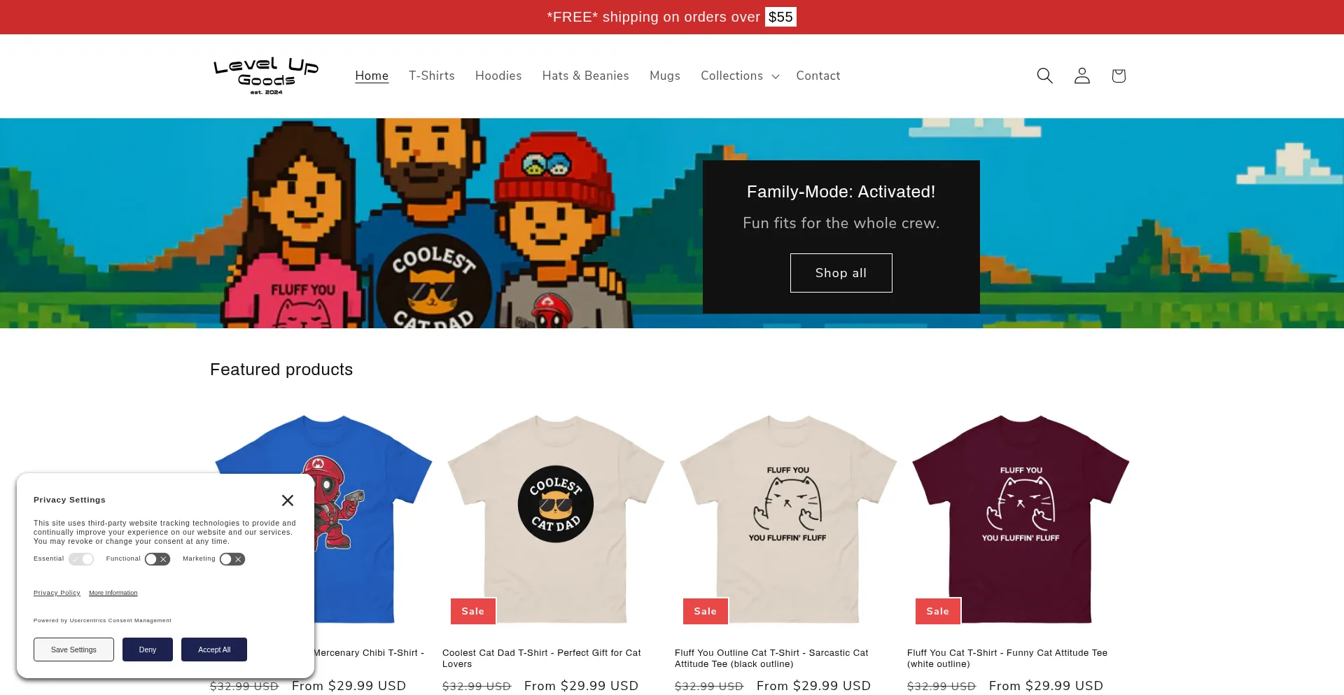 Website screenshot of Levelupgoods.net