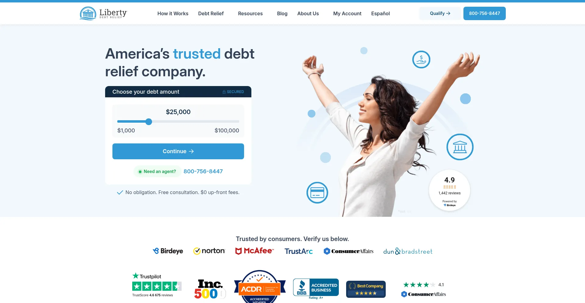 Website screenshot of Libertydebtrelief.com