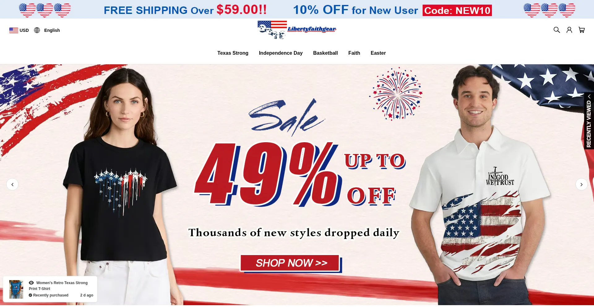 Website screenshot of Libertyfaithgear.com