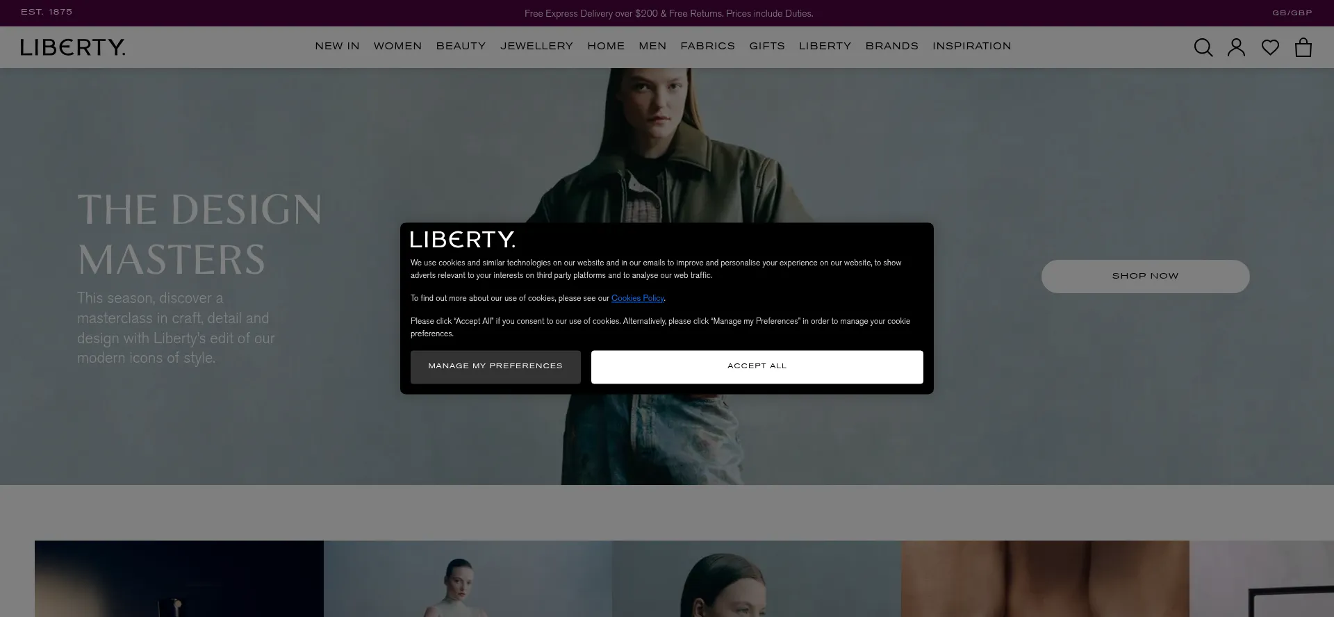 Website screenshot of Libertylondon.com