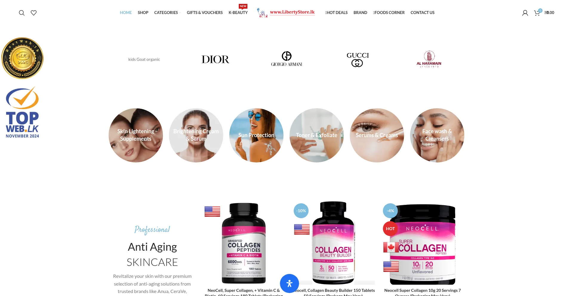 Website screenshot of Libertystore.lk