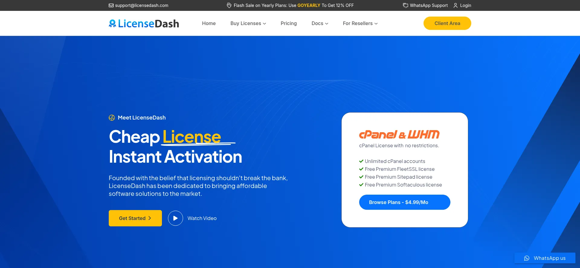 Website screenshot of Licensedash.com