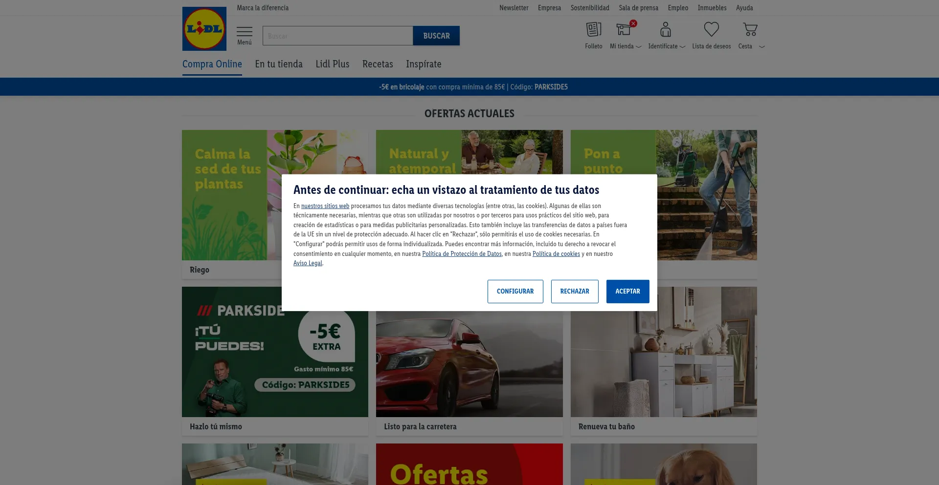 Website screenshot of Lidl.es