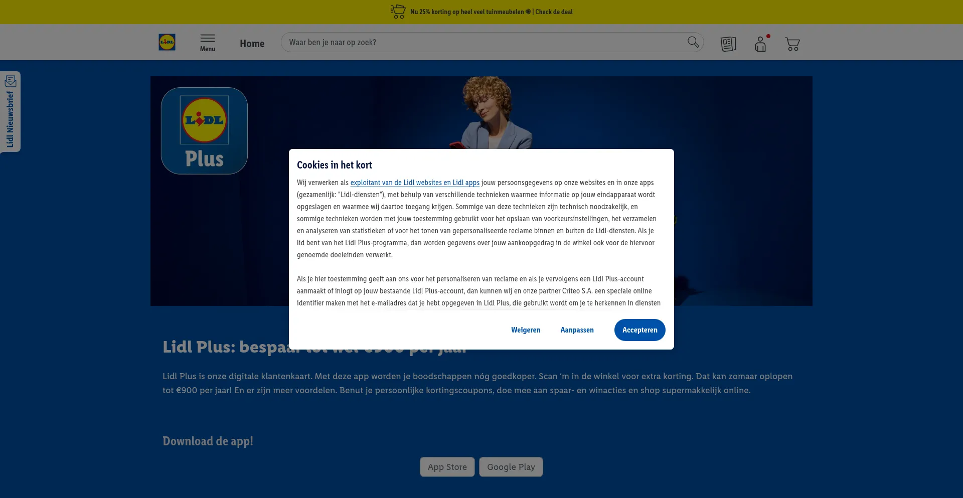 Website screenshot of Lidlplus.nl