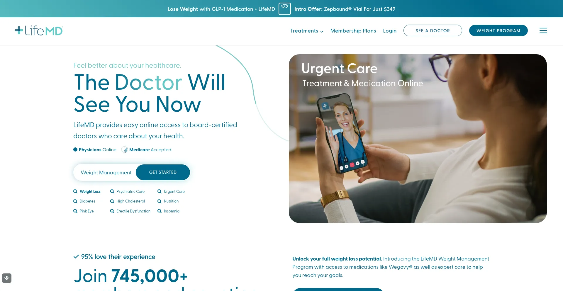 Website screenshot of Lifemd.com