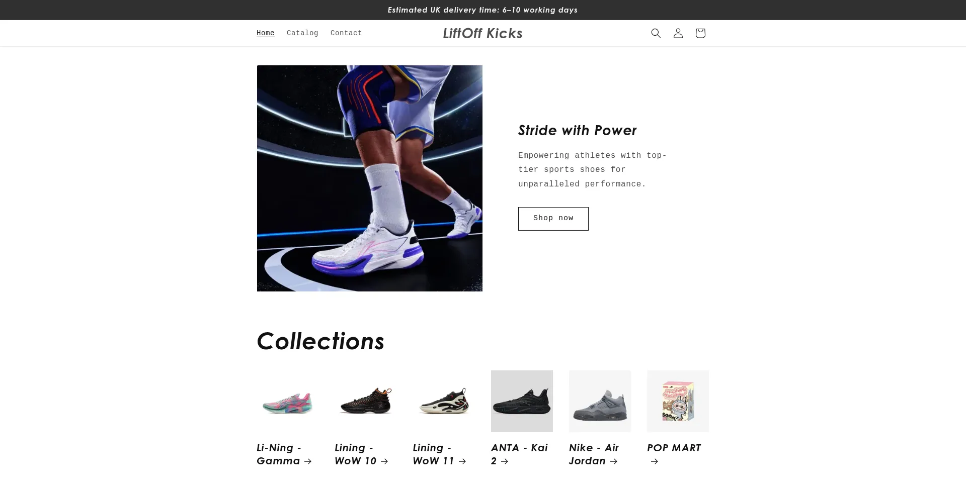 Website screenshot of Liftoffkicks.com