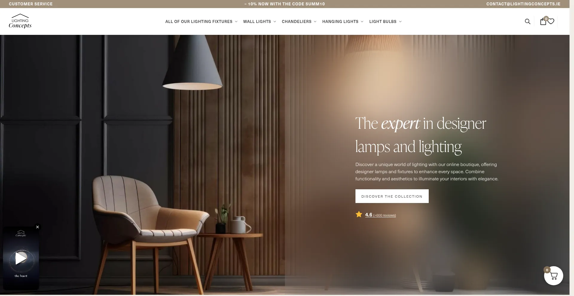 Website screenshot of Lightingconcepts.ie