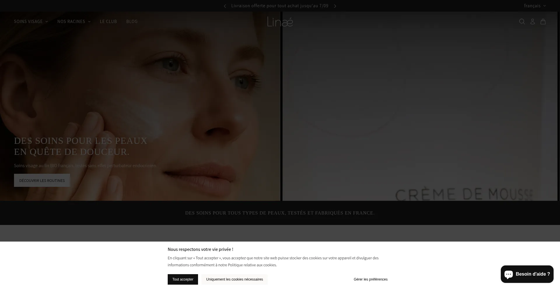 Website screenshot of Linaeskincare.com