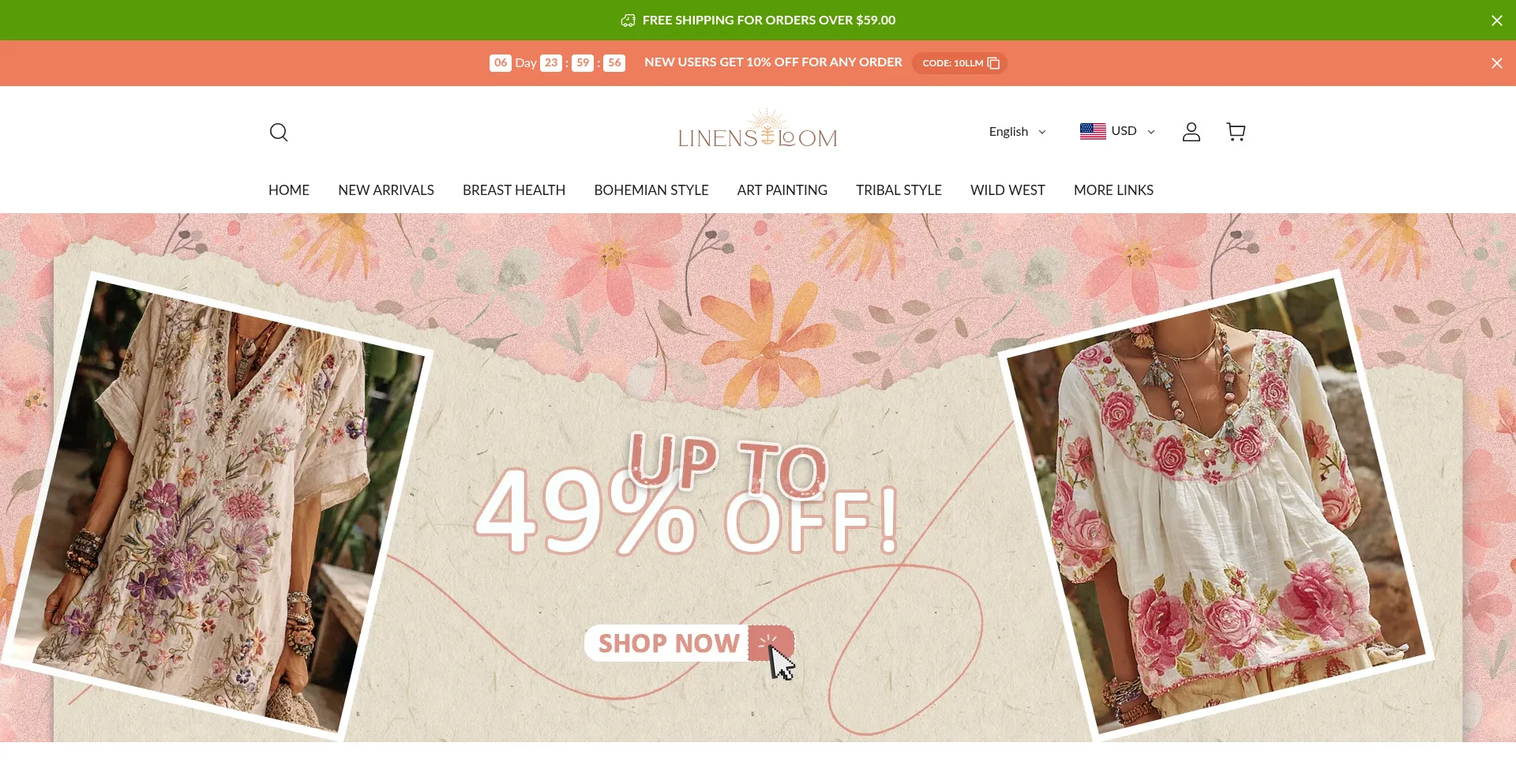 Website screenshot of Linensloom.com