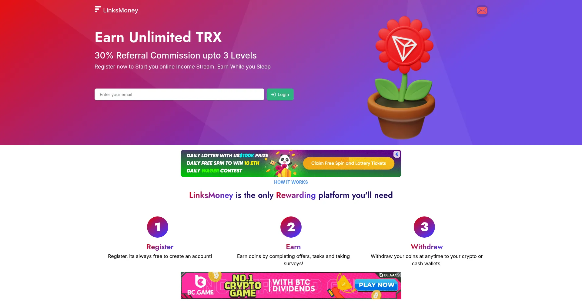 Website screenshot of Linksmoney.top