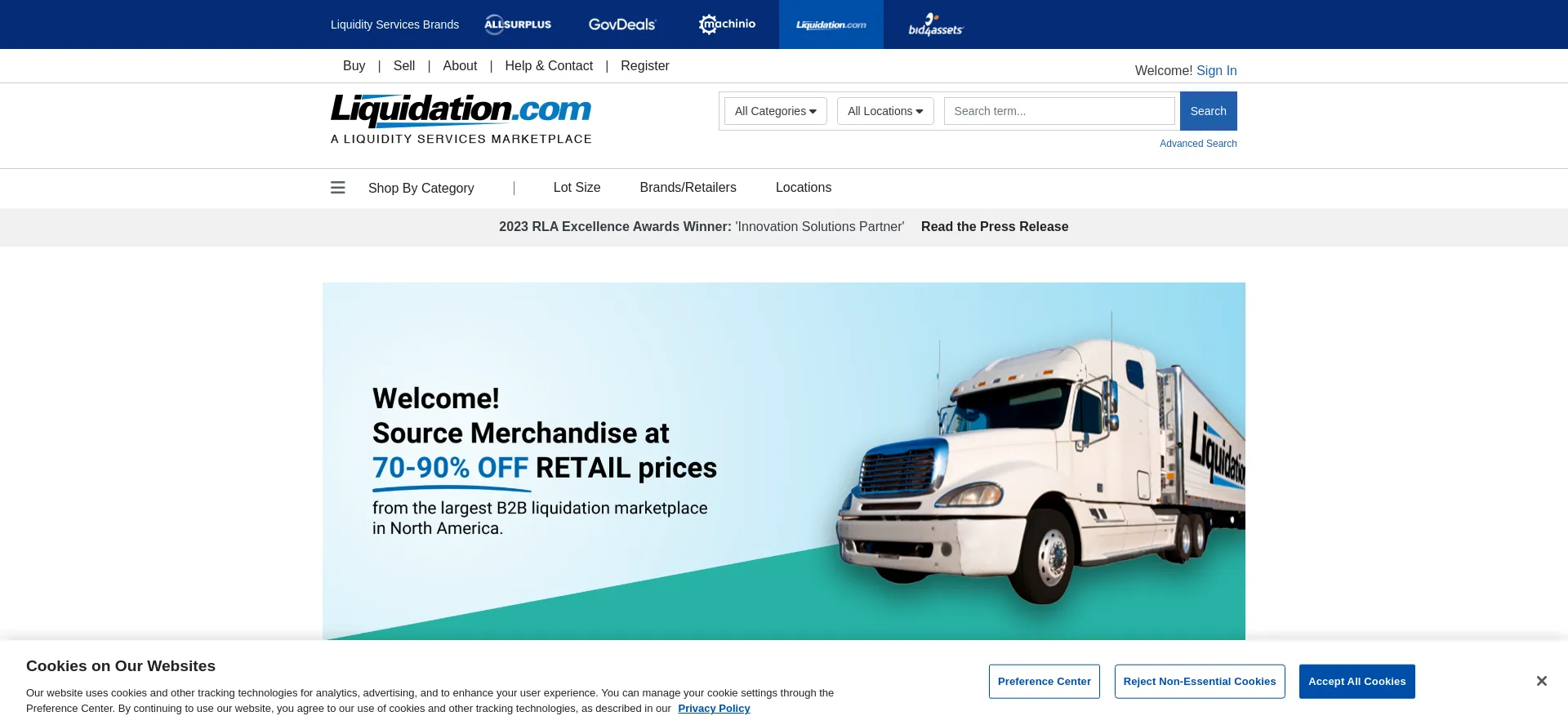 Website screenshot of Liquidation.com