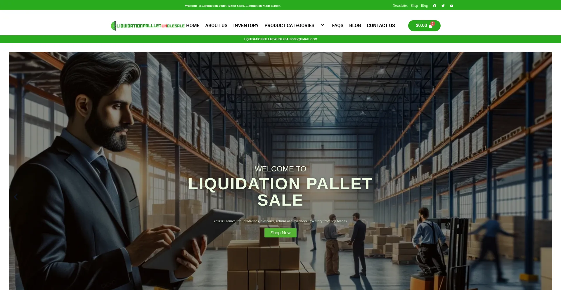 Website screenshot of Liquidationpalletwholesale.shop