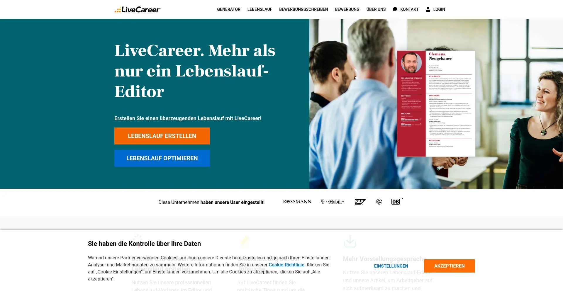 Website screenshot of Livecareer.de