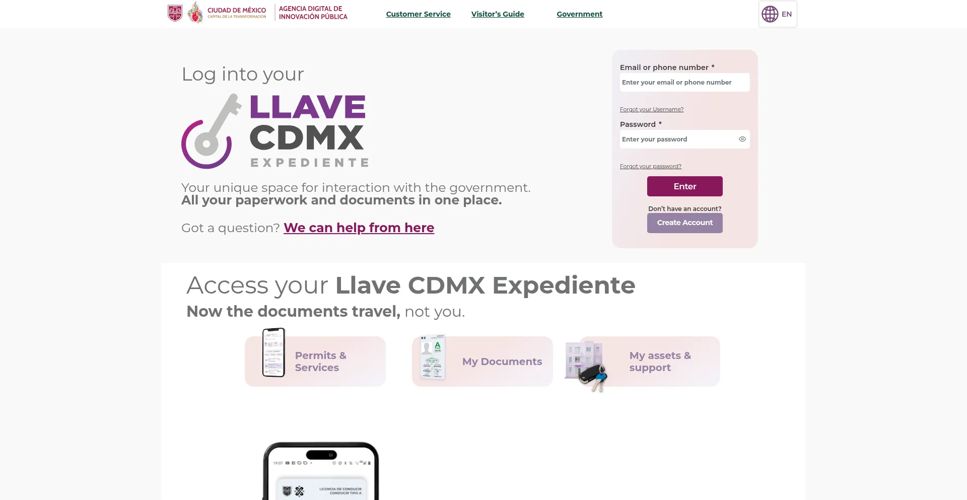Website screenshot of Llave.cdmx.gob.mx