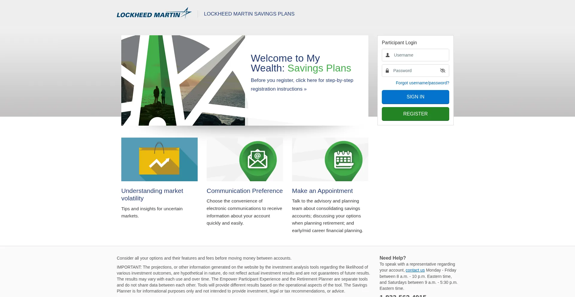 Website screenshot of Lockheedmartinsavings.com