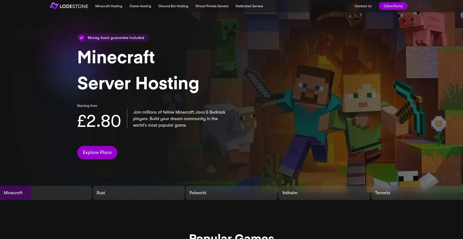 Website screenshot of Lodestone.host