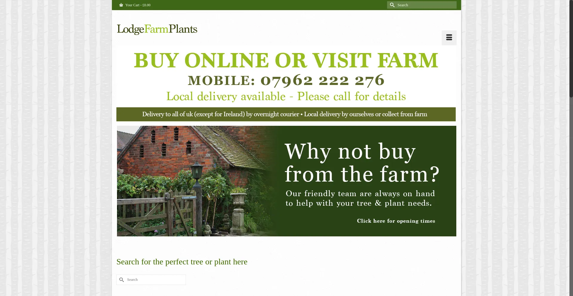 Website screenshot of Lodgefarm-plants.com