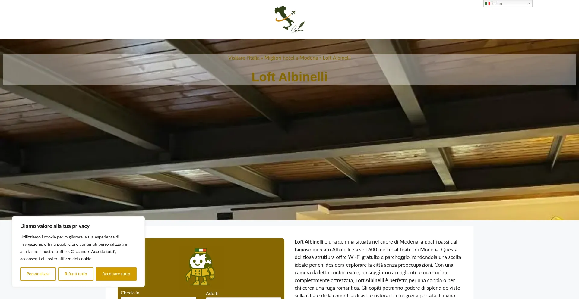 Website screenshot of Loft-albinelli.dreaminginrome.com