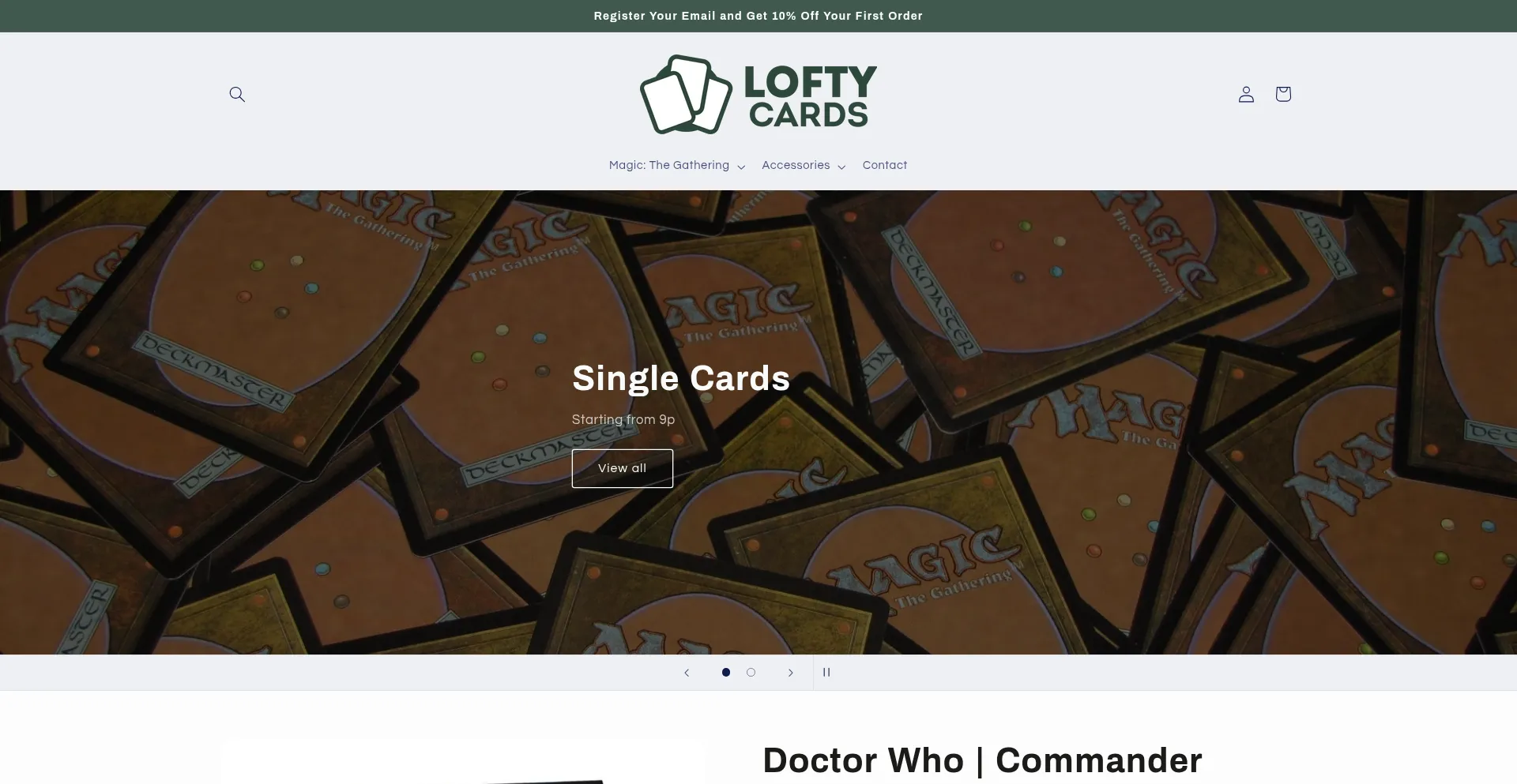 Website screenshot of Loftycards.co.uk