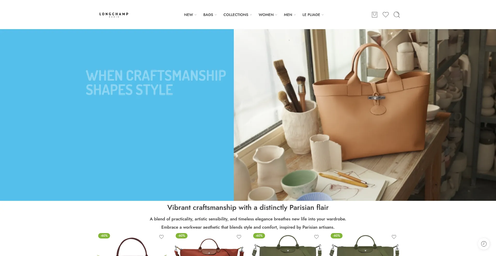 Website screenshot of Longchaamp.com