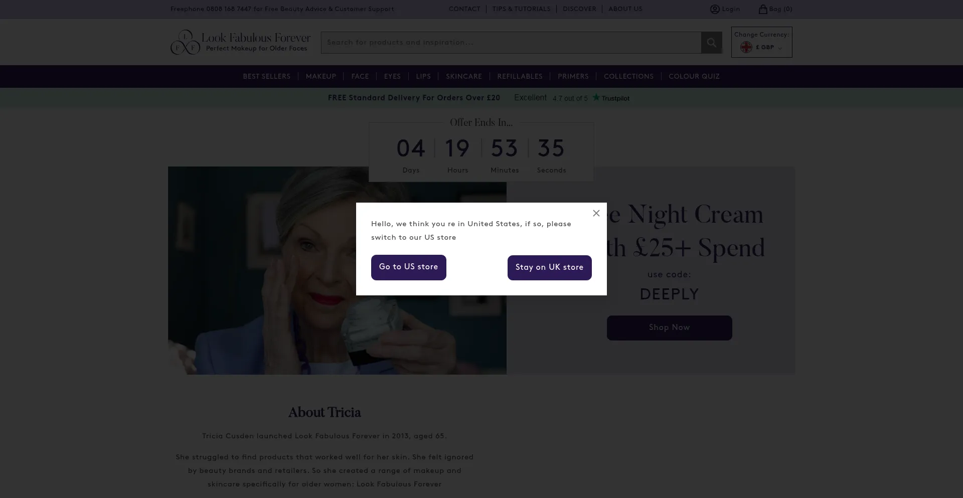 Website screenshot of Lookfabulousforever.com